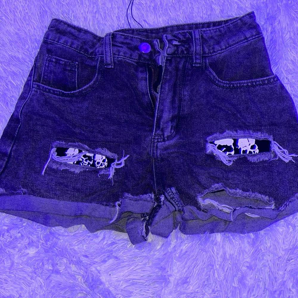 Dark Grey Denim Shorts - Patched holes - Size: S US: 4